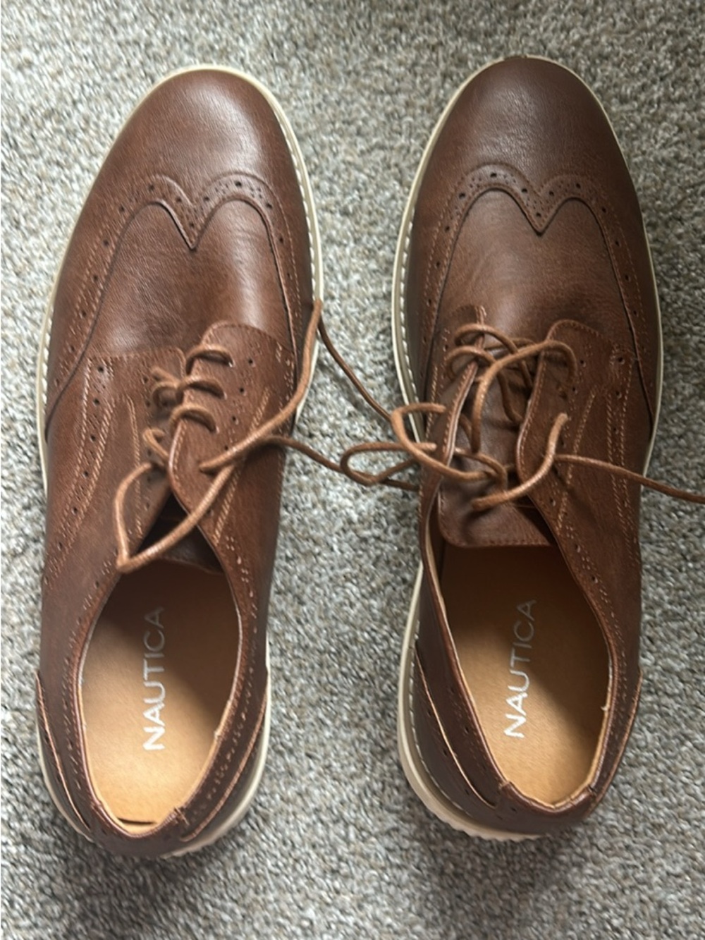 Nautica Men's Tan Brown Leather Wingtip Derby Shoes